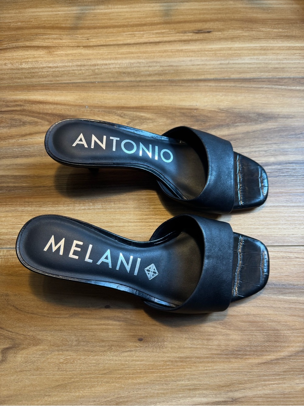 ANTONIO MELANI Black Square-Toe Slide Mules